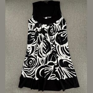 Susan Lawrence Shift Pleated Dress Black & White Sleeveless Medium‎ stretch